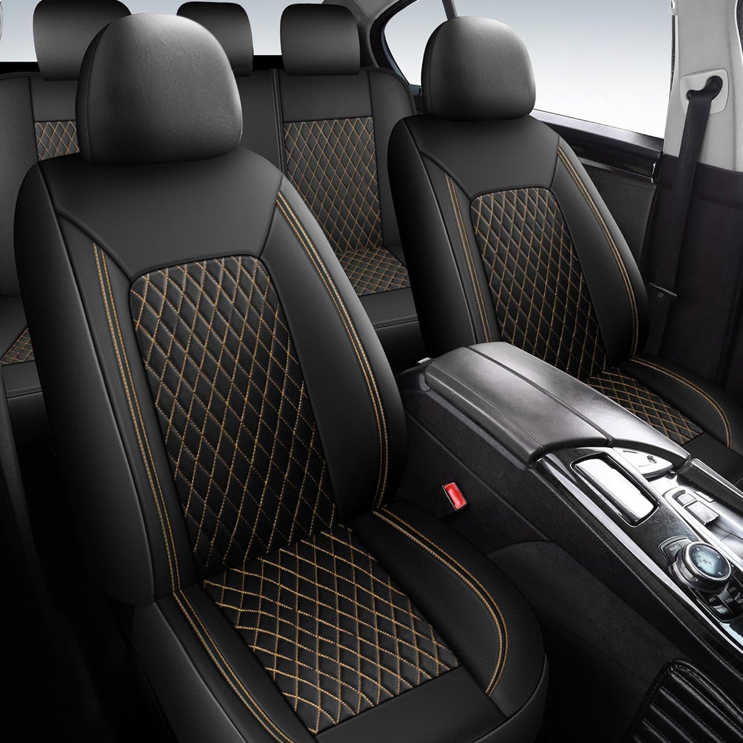 5-Seat Car Seat Cover, Single-Stitch Diamond Pattern, Quilted And Embroidered, Synthetic Leather, PVC Leather, Exported To Europe And America