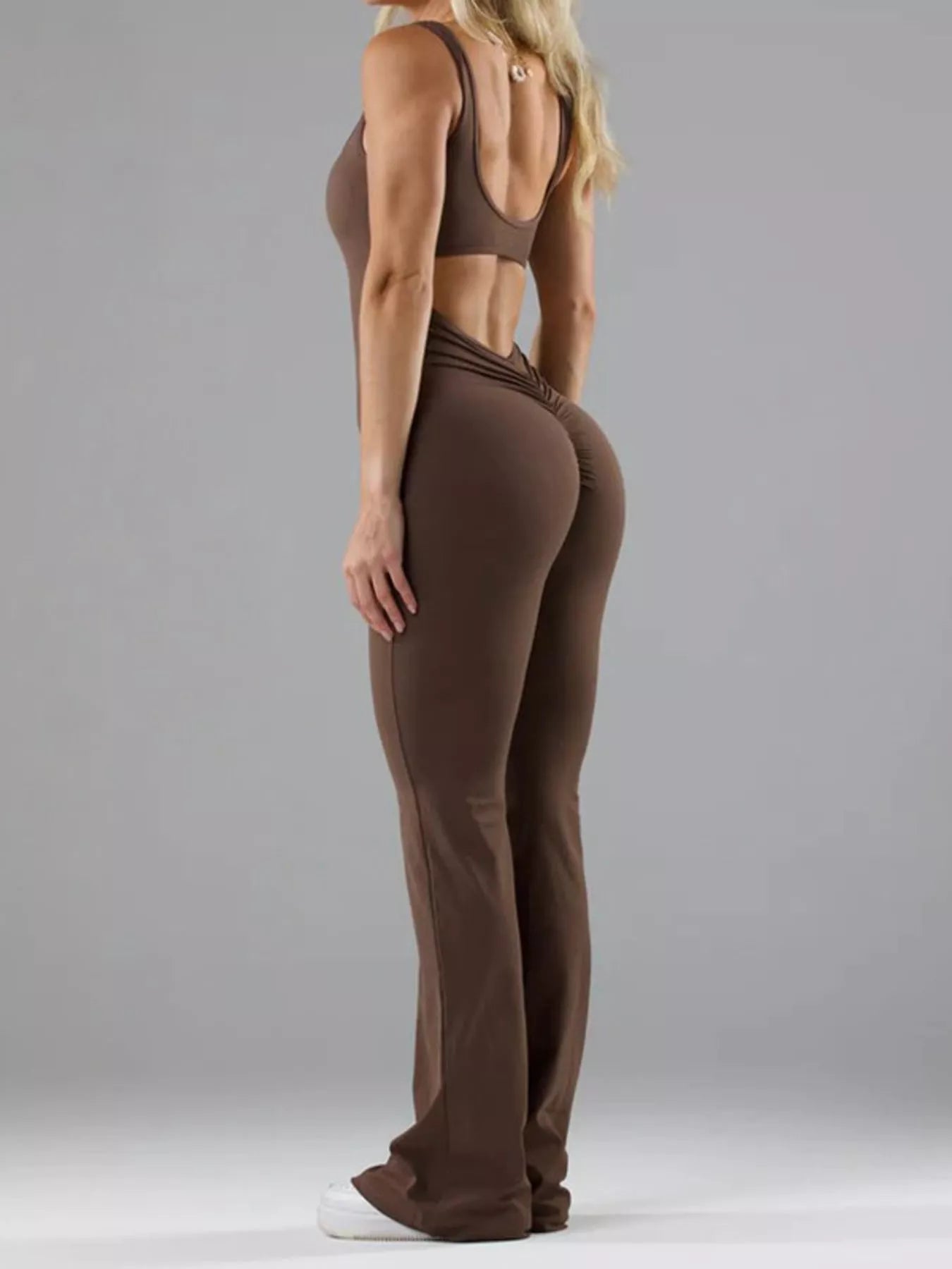 Seamless Scoop Neck Active Jumpsuit with Flared Leg Design
