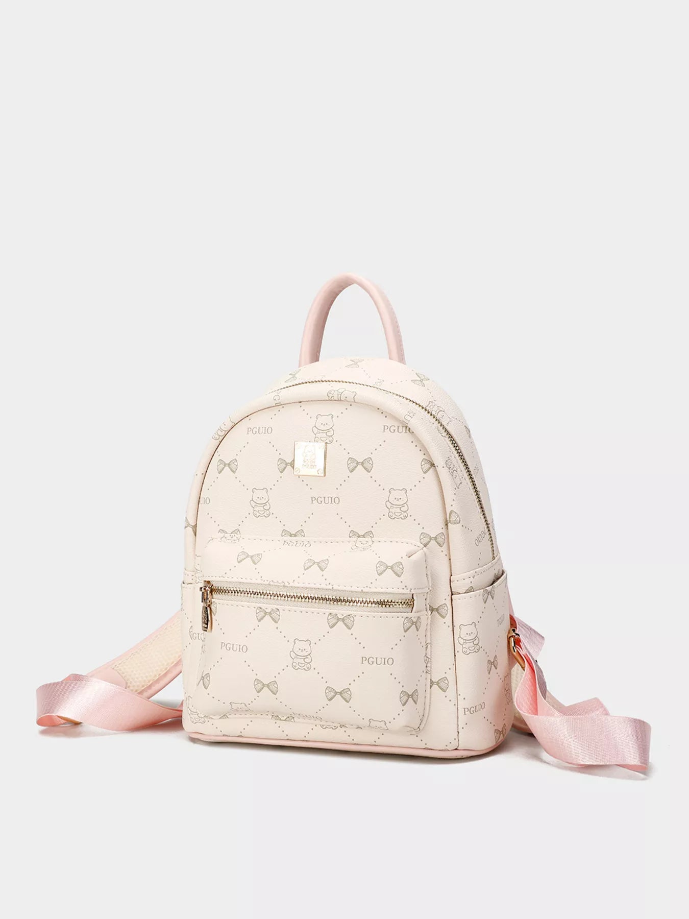 Bear Print PU Leather Backpack Bag