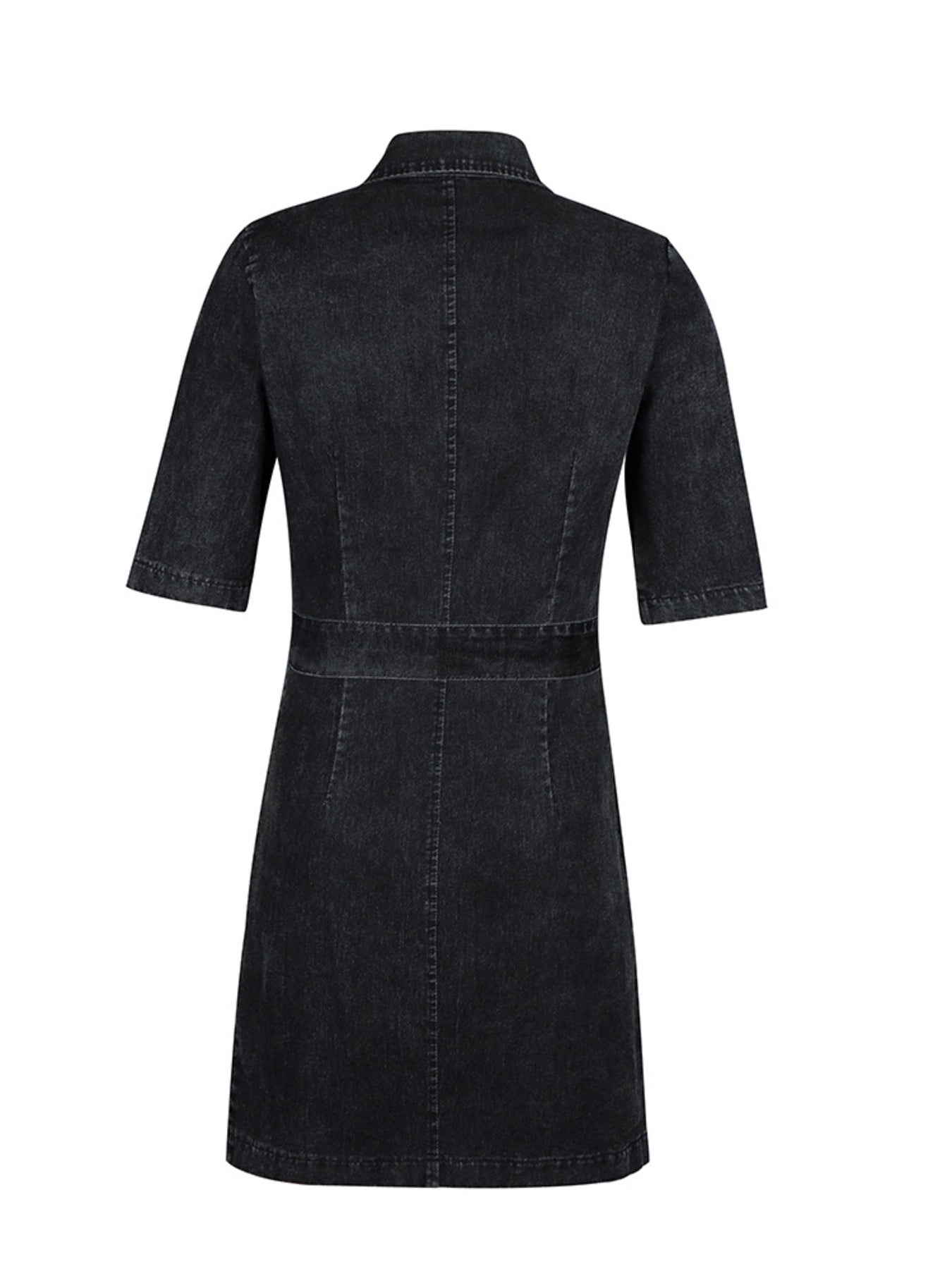 Zipper Front Short Sleeve Denim Dress