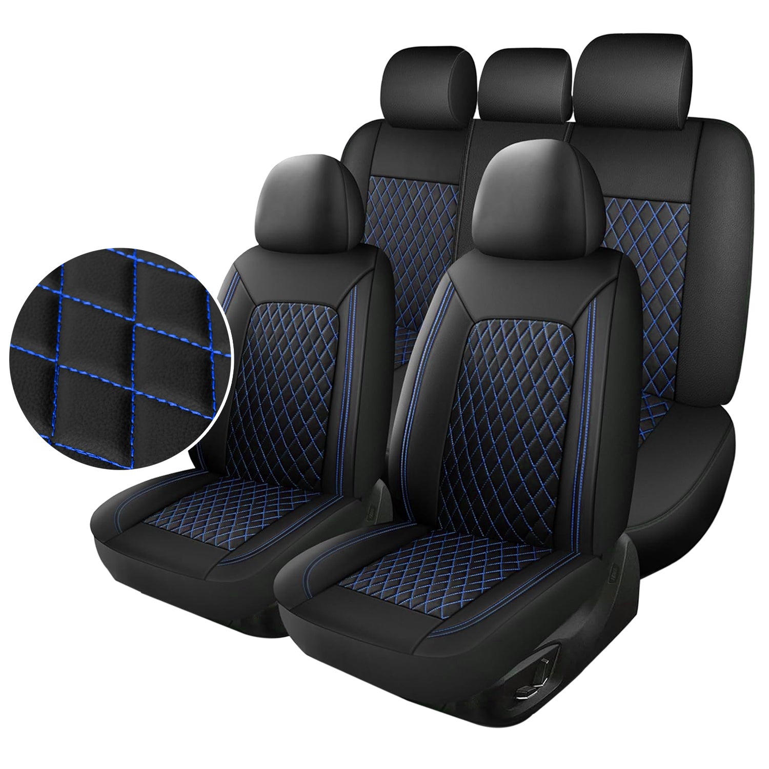 5-Seat Car Seat Cover, Single-Stitch Diamond Pattern, Quilted And Embroidered, Synthetic Leather, PVC Leather, Exported To Europe And America