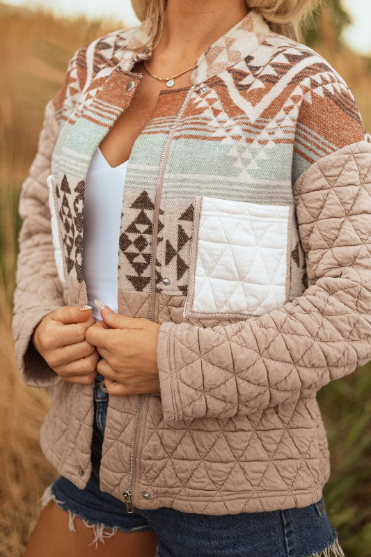 Western Geometric Aztec Patchwork Quilted Jacket