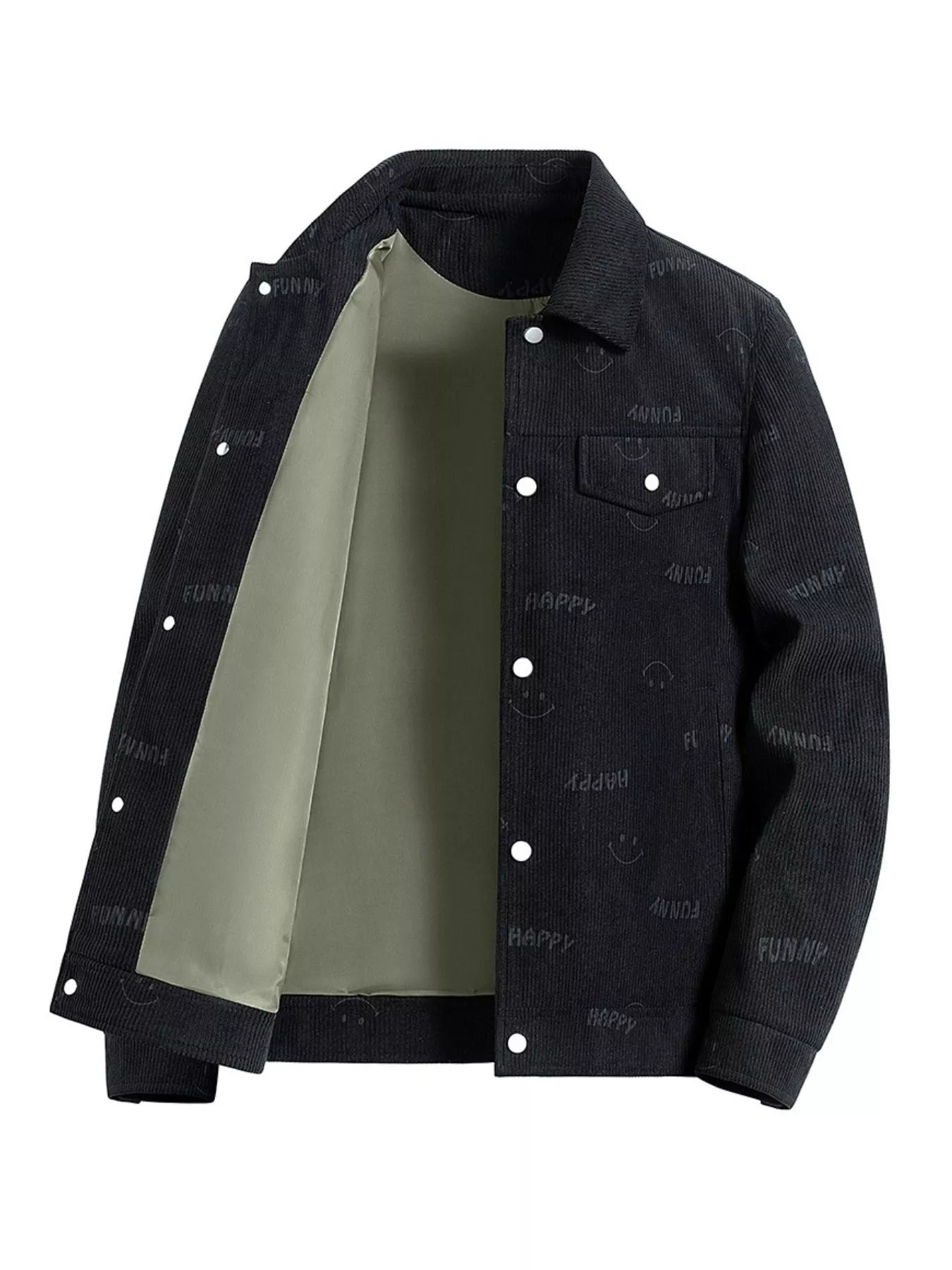 Men's Plus Size Smiley Face Print Snap Down Casual Jacket