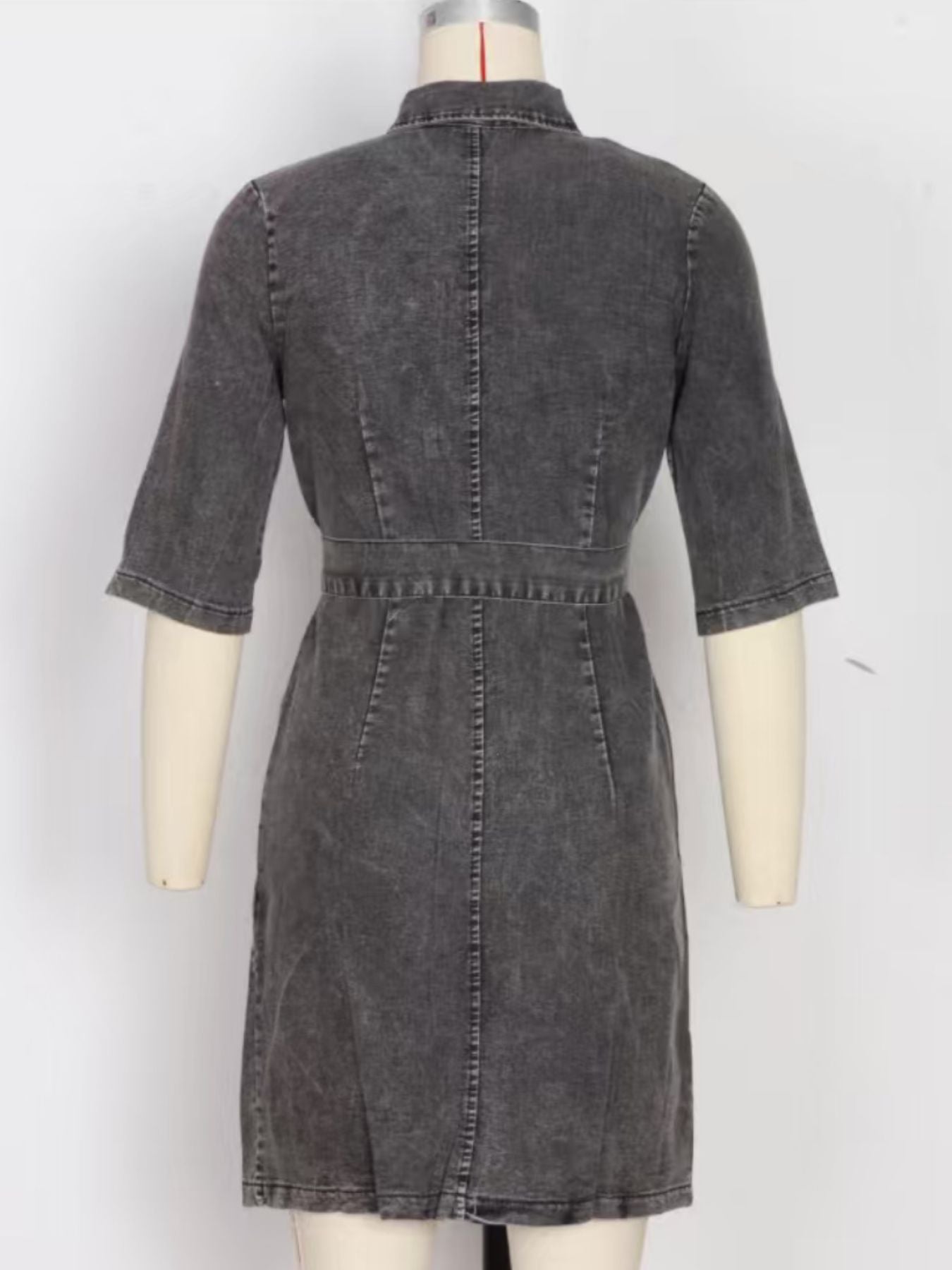 Zipper Front Short Sleeve Denim Dress