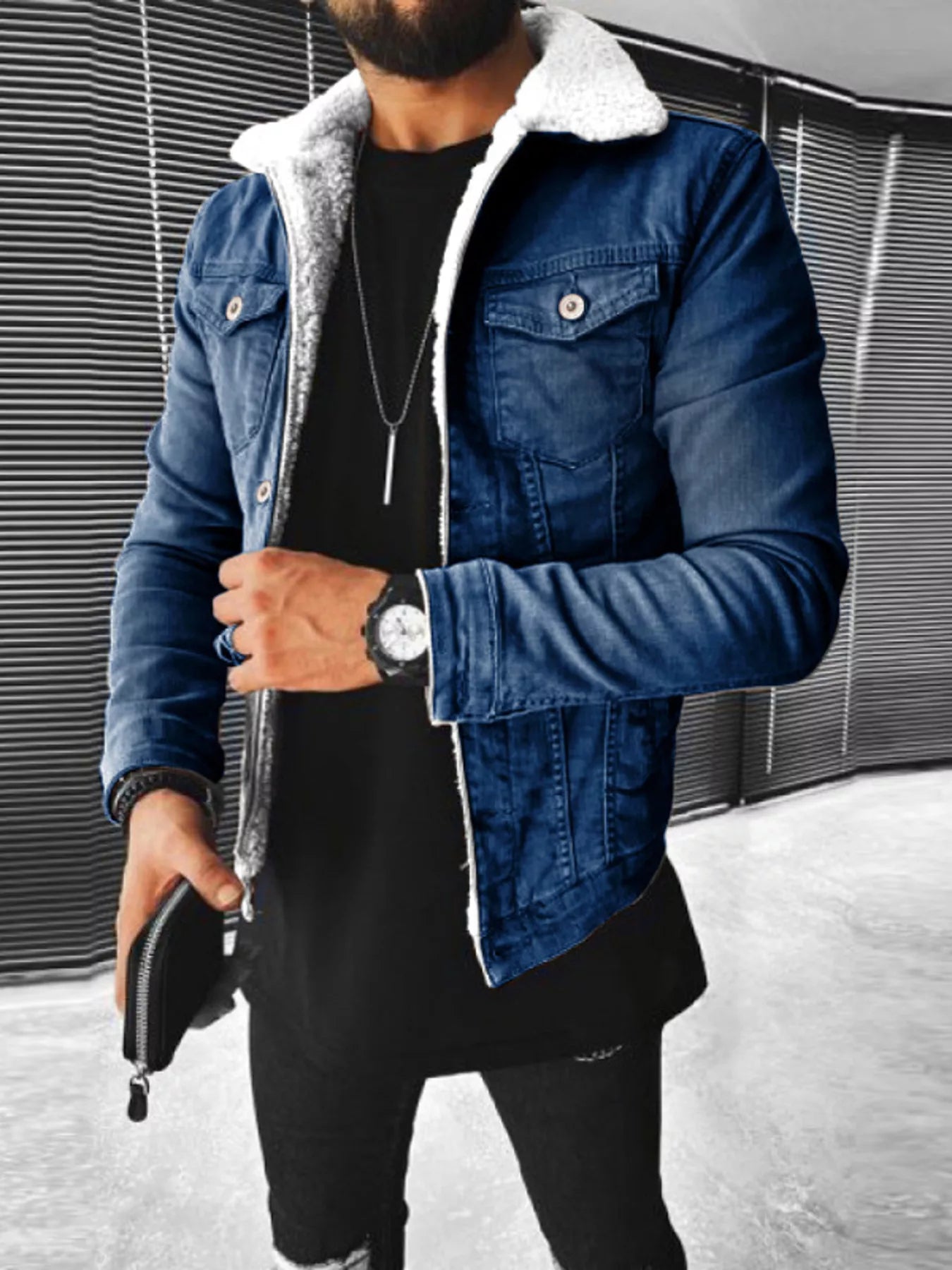 Men's Full Size Sherpa-Lined Denim Jacket Plus Size