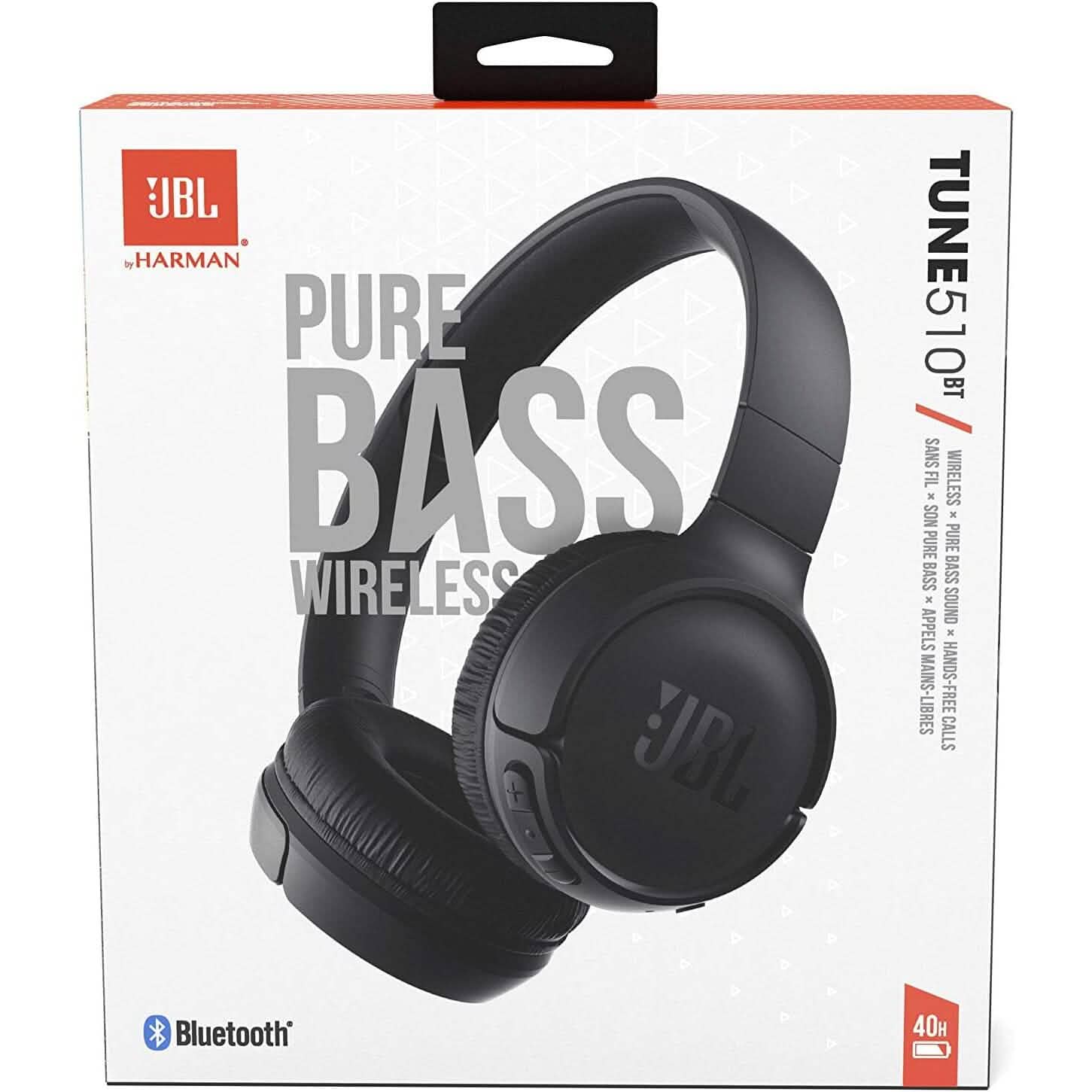JBL Tune 510BT: Wireless On-Ear Headphones with Purebass Sound - Black  (Refurbished)