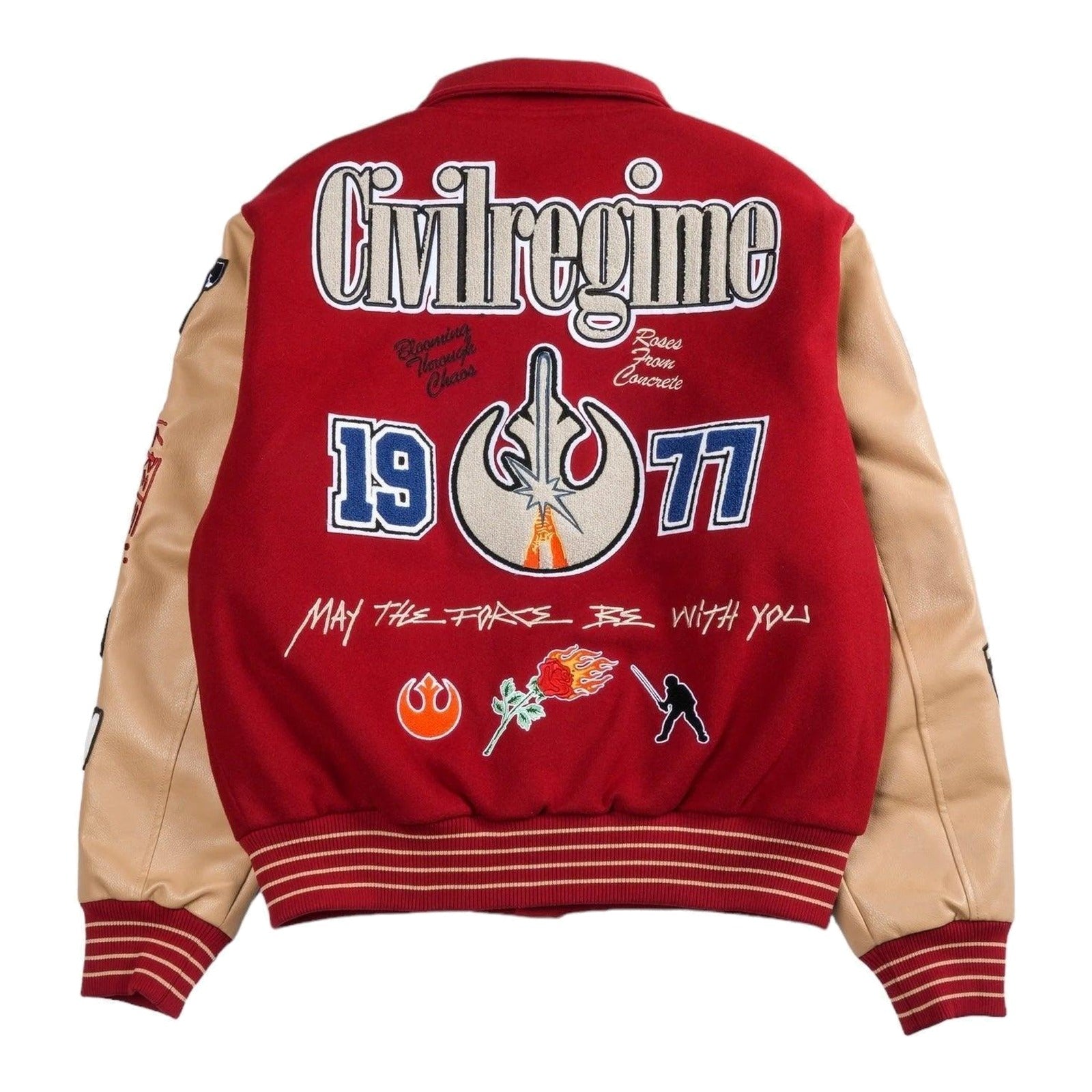 Star Wars x Civil Regime Rebellion Letterman Jacket Deep Red & Sand