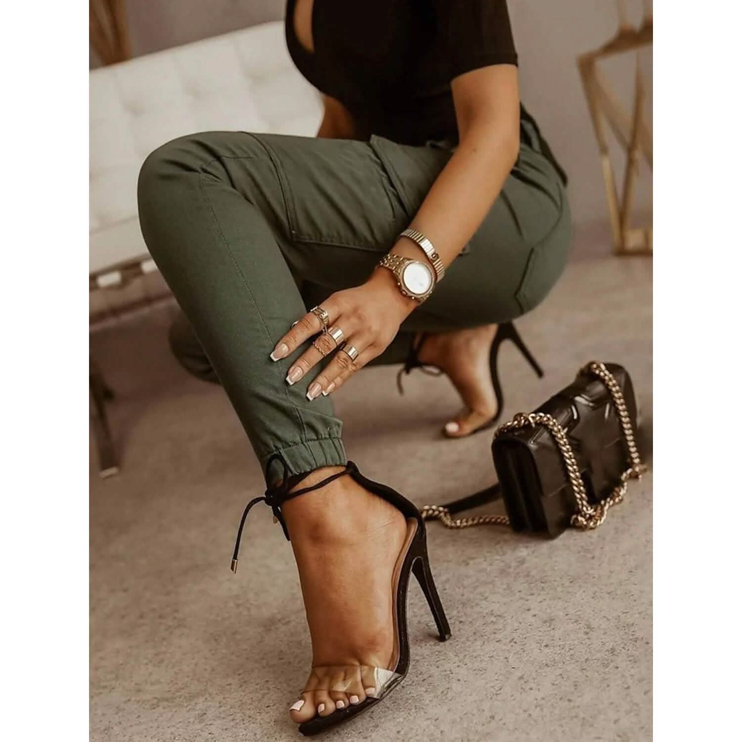 Women's Basic Essential Casual Sporty Tactical Cargo Trousers
